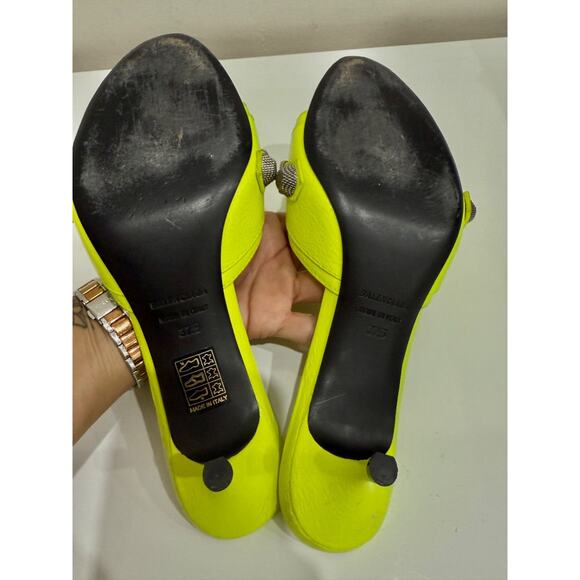 Balenciaga Cagole Studded Buckle Leather Slip On Mules Neon Yellow Women EU 37.5 - Picture 7 of 7